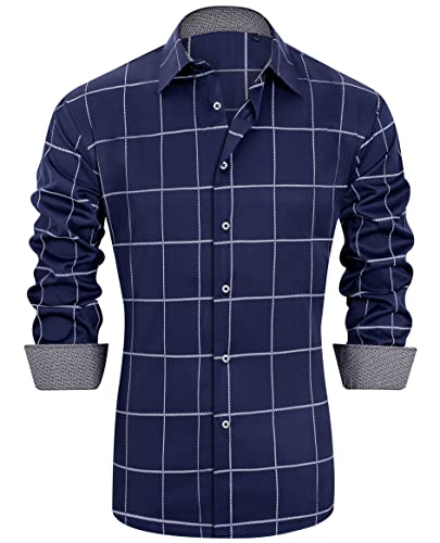 J.VER Herren Hemd Regular Fit Langarm Herrenhemden Freizeithemd Regular Businesshemd elastiscer Musterhemd,Kariert Blau,XL von J.VER