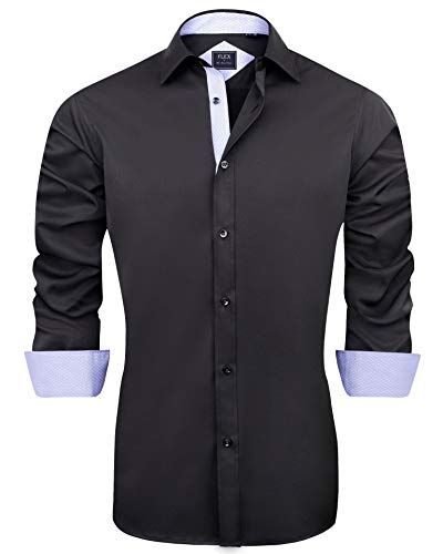 J.VER Herren Hemd Regular Fit Langarm Herrenhemden Freizeithemd Regular Businesshemd elastiscer Musterhemd,Schwarz Blau,3XL von J.VER