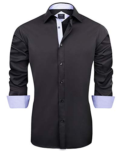 J.VER Herren Hemd Regular Fit Langarm Herrenhemden Freizeithemd Regular Businesshemd elastiscer Musterhemd,Schwarz Blau,XL von J.VER