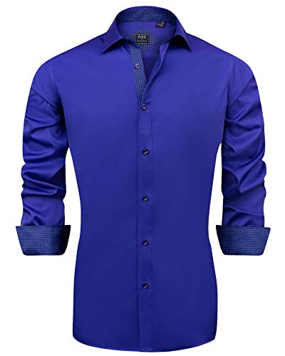 J.VER Herren Hemd Regular Fit Langarm Herrenhemden Freizeithemd Regular Businesshemd elastiscer Musterhemd,Königsblau,XL von J.VER
