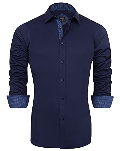 J.VER Herren Hemd Regular Fit Langarm Herrenhemden Freizeithemd Regular Businesshemd elastiscer Musterhemd,Marineblau,XL von J.VER