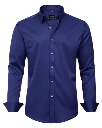 J.VER Herren Hemd Unifarben Stretch Langarm männer Hemden Regular fit Herrenhemden Freizeithemden Bügelleichtes Businesshemd Anzug Hemd,Dunkelblau,4XL von J.VER