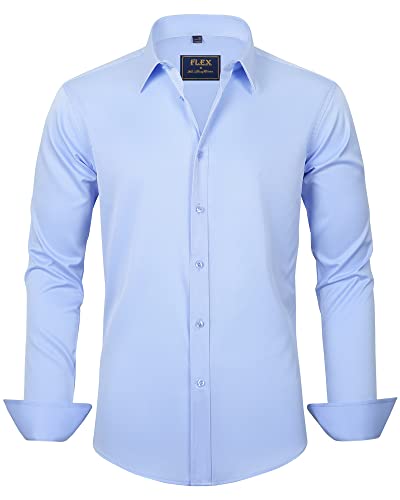 J.VER Herren Kleid Shirts Solide Langarm Stretch Faltenfrei Formal Hemd Business Casual Button Down Shirts, Blau, 3X-Groß von J.VER