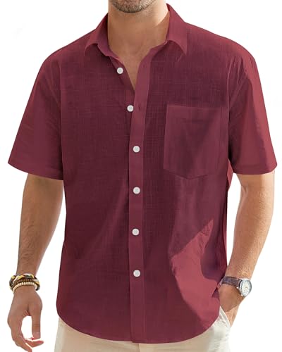 J.VER Herren Leinenhemd Kurzarm Sommerhemd Freizeithemd Kurzarmhemd Men´s Shirt Herren Klassisches Sommer Leinenhemd mit Brusttasche,Bordeauxrot,XXL J.VER Herren Leinenhemd Kurzarm Sommerhemd Freizeithemd Kurzarmhemd Men´s Shirt Herren Klassisches Sommer Leinenhemd mit Brusttasche,Bordeauxrot,XXL von J.VER