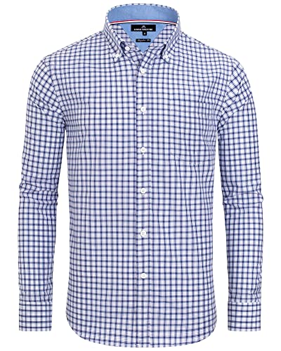 J.VER Kariertes Herren Hemd Button Down Regular Fit Freizeithemden Faltenfrei Businesshemd Langarm Oktoberfest Trachtenhemd mit Tasche,Blau Weiß Grau,3XL von J.VER