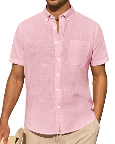 J.VER Kurzarmhemd Herren Hemd Men's Casual Shirts Sommerhemd Freizeithemd Regular Fit Men Business Shirt,Rosa,XL von J.VER