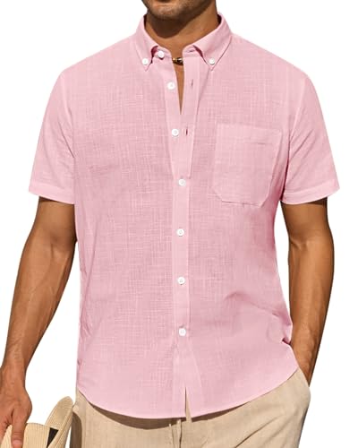 J.VER Kurzarmhemd Herren Hemd Men's Casual Shirts Sommerhemd Freizeithemd Regular Fit Men Business Shirt,Rosa,XXL von J.VER