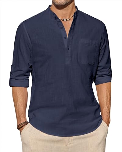 J.VER Leinenhemd Herren Langarm Freizeithemd Henley Sommerhemd Herren Hemd Regular Fit Men Shirts,Marine,5XL J.VER Leinenhemd Herren Langarm Freizeithemd Henley Sommerhemd Herren Hemd Regular Fit Men Shirts,Marine,5XL von J.VER