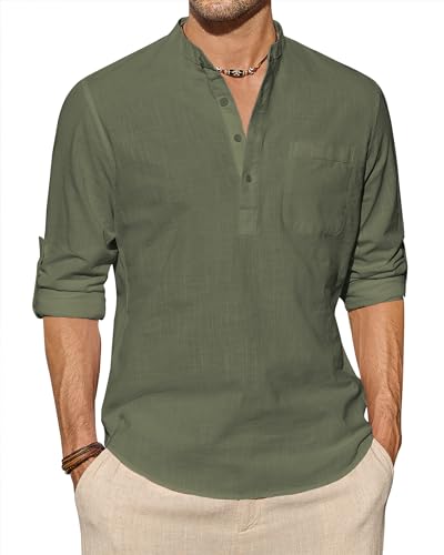J.VER Leinenhemd Herren Langarm Freizeithemd Henley Sommerhemd Herren Hemd Regular Fit Men Shirts,Oliv grün,XL J.VER Leinenhemd Herren Langarm Freizeithemd Henley Sommerhemd Herren Hemd Regular Fit Men Shirts,Oliv grün,XL von J.VER