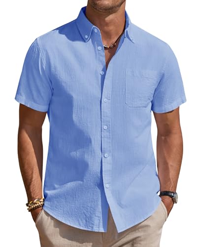 J.VER Herren Leinenhemd Sommer Kurzarmhemden Einfarbig Leinen Freizeithemd Businesshemd Sommer Strand Regular Fit Shirt Blau 4XL J.VER Herren Leinenhemd Sommer Kurzarmhemden Einfarbig Leinen Freizeithemd Businesshemd Sommer Strand Regular Fit Shirt Blau 4XL von J.VER