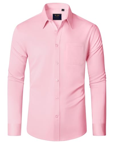 J.VER Male Hemd Langärmeliges Rosa Modern Fit Freizeithemd Businesshemd Unifarben Elastisches Business Shirt mit Tasche L von J.VER