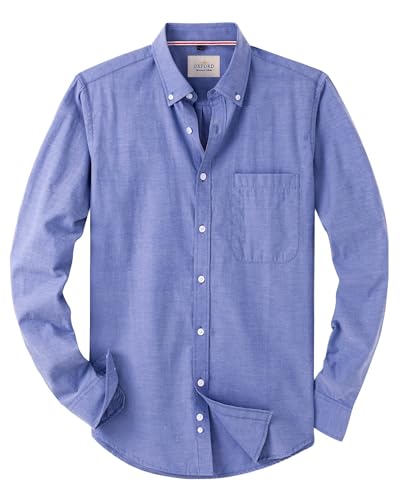 J.VER Oxford Herren Hemd Bügelfrei Regular Fit Hemd Langarm Casual Hemd aus Oxford Button down Hemd Faltenfrei Freizeithemd mit Tasche,Blau,4XL von J.VER