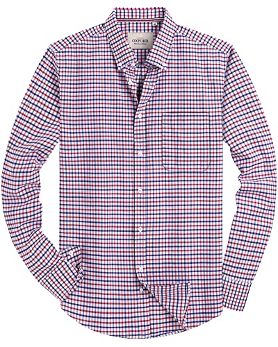 J.VER Oxford Herren Hemd Regular Fit Hemd Langarm Bügelleicht Casual Hemd aus Oxford Button Down Hemd Freizeithemd mit Tasche,Kariert Rot Blau,XL von J.VER