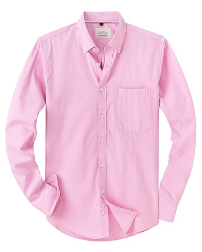 J.VER Oxford Herren Hemd Bügelfrei Regular Fit Hemd Langarm Casual Hemd aus Oxford Button down Hemd Faltenfrei Freizeithemd mit Tasche,Rosa,4XL von J.VER