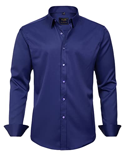 J.Ver Herren Kleid Hemden Solid Langarm Stretch Faltenfrei Formal Shirt Business Casual Button Down Shirts, Marineblau, XX-Large von J.VER