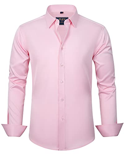 J.Ver Herren Kleid Hemden Solid Langarm Stretch Faltenfrei Formal Shirt Business Casual Button Down Shirts, Pink, XL von J.VER