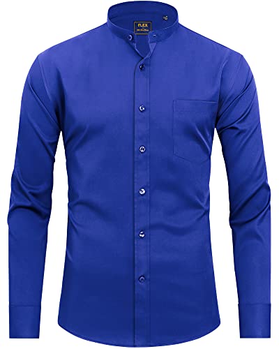 J.Ver Herren Mandarinenkragen Kleid Hemden Regular Fit Langarm Stretch Hemd Casual Button Up Hemd mit Tasche, Königsblau 1, L von J.VER