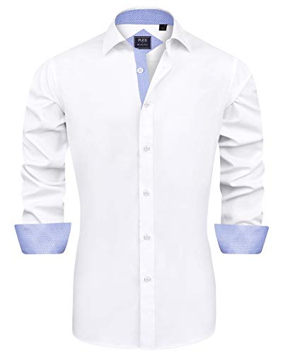 J.VER Herren Hemd Regular Fit Langarm Herrenhemden Freizeithemd Regular Businesshemd elastiscer Musterhemd,Weiß Blau,3XL von J.VER