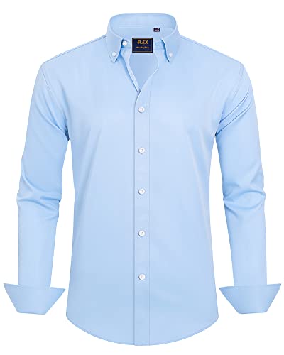 J.VER Herren Hemd Unifarben Stretch Langarm männer Hemden Regular fit Herrenhemden Freizeithemden Bügelleichtes Businesshemd Anzug Hemd,Button Down Kragen Hellblau,XL von J.VER