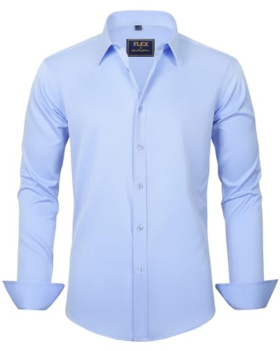 J.VER Herren Hemd Unifarben Stretch Langarm männer Hemden Regular fit Herrenhemden Freizeithemden Bügelleichtes Businesshemd Anzug Hemd,Hellblau,4XL von J.VER