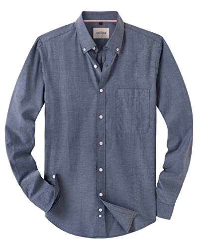 J.VER Oxford Herren Hemd Regular Fit Hemd Langarm Bügelleicht Casual Hemd aus Oxford Button Down Hemd Freizeithemd mit Tasche,Marineblau,L von J.VER