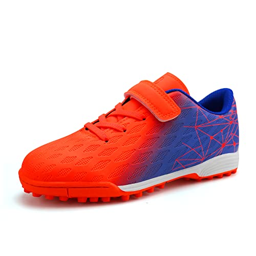 JABASIC Hallen Fussballschuhe Kinder Jungen Mädchen Fußballschuhe Kinder Kunstrasen (29EU,Orange Blau) von JABASIC