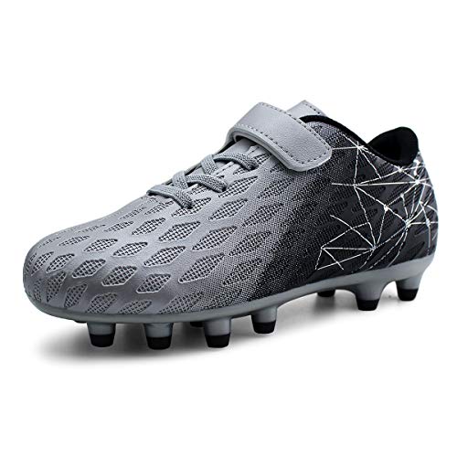 JABASIC Jungen Mädchen Stollen Fußballschuhe Kinder Outdoor Firm Ground Fußballschuhe (31EU,Silber) von JABASIC