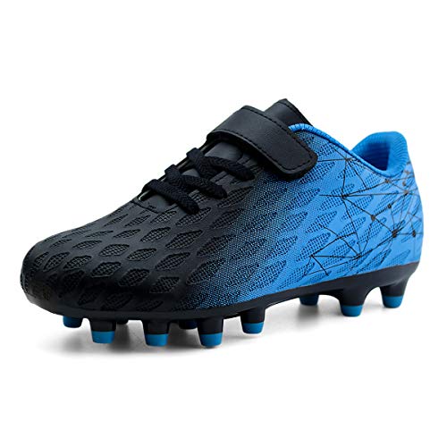 JABASIC Kids Firm Ground Fußballschuhe Jungen Mädchen Sportliche Fußballschuh (28EU,Schwarz/Blau) von JABASIC