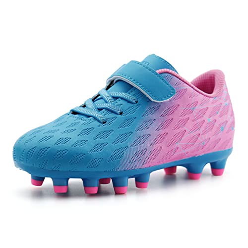 JABASIC Kids Firm Ground Fußballschuhe Jungen Mädchen Sportliche Fußballschuh (30EU,Blau/Rosa) von JABASIC