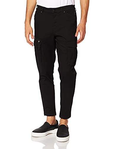 Herren Jack & Jones Cargo Chino Hose JPSTACE JJDEX Stretch Pants Gerader Schnitt Arbeitshosen Look, Farben:Schwarz, Größe Hosen:27W / 30L von JACK & JONES