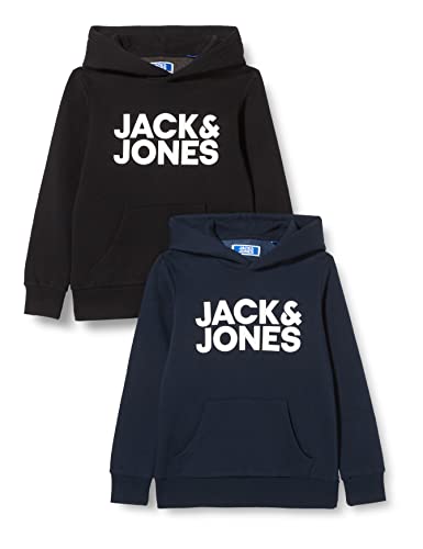 JACK&JONES JUNIOR Jungen Jjecorp Logo Sweat Hood 2pk Mp Jnr Kapuzenpullover, Black/Pack:w Navy Large, 128 EU von JACK & JONES