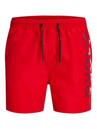 JACK & JONES PLUS Men's JPSTFIJI JJSWIM SPLICELOGO LY SN PS Badeshorts, Chinese Red, 46 von JACK & JONES