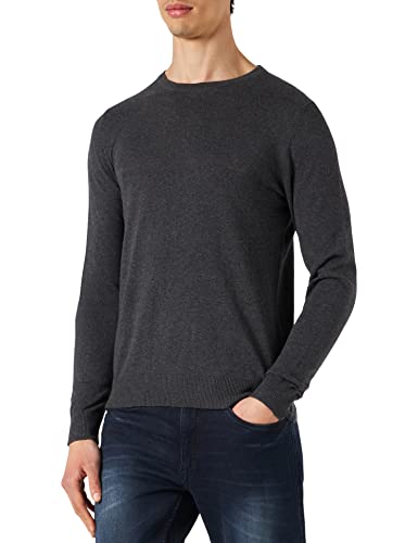 Herren Jack & Jones Dünner Langarm Strickpullover | Rundhals Basic Sweater | Shirt Jumper JJEEMIL, Farben:Dunkelgrau, Größe Pullover:S von JACK & JONES