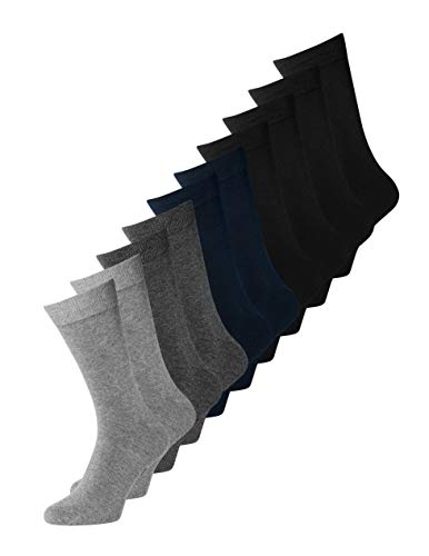 JACK & JONES Herren JACJENS 10 Pack NOOS Socken, Dark Grey Melange/Detail:DGM-LGM-LGM-Black-Black-Black-Black Navy-Black Navy, ONE Size (10er Pack) von JACK & JONES