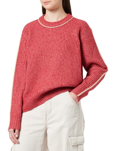 JACK&JONES Damen JXLEONORA Diverse Ribbed Crew Neck Knit Strickpullover, Cerise/Detail:/Peyote Piping, L von JACK & JONES