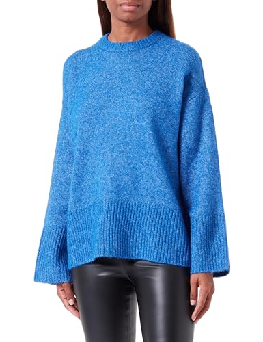 JACK&JONES Damen JXOLLIE Diverse Oversize Crew Knit Strickpullover, Blue Iolite/Detail:/Limeade Neck Piping, M von JACK & JONES