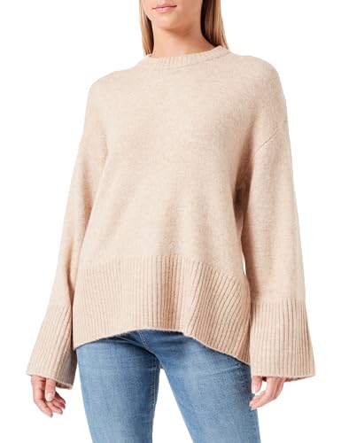 JACK&JONES Damen JXOLLIE Diverse Oversize Crew Knit Strickpullover, Peyote/Detail:/Limeade Neck Piping, S von JACK & JONES