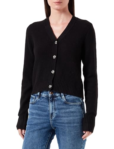 JACK&JONES Damen JXREGINA Diverse Cardigan Knit SN Strickjacke, Black/Detail:/Moonbeam Neck Piping, M von JACK & JONES