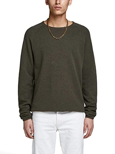 JACK & JONES Herren Strickpullover Rundhals Basic Langarm Sweater Baumwolle Shirt JJEHILL, Farben:Olive,Größe Pullover:XL von JACK & JONES