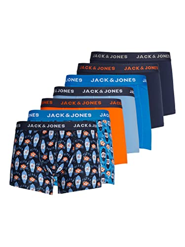JACK & JONES Herren Jackapaa Trunks 7 Pack Boxershorts, Silver Lake Blue/Pack:Navy Blazer-Aster Blue-Red orange-Navy Blazer-Navy Blazer-Aster Blue, M von JACK & JONES