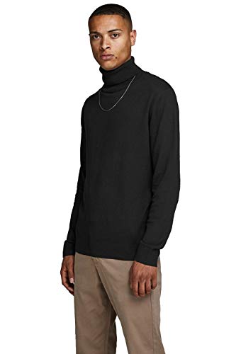 Herren Jack & Jones Dünner Rollkragen Strickpullover | Klassischer Rundhals Sweater | Langarm Basic JJEEMIL, Farben:Schwarz, Größe Pullover:XXL von JACK & JONES