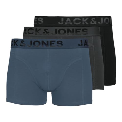 JACK & JONES Herren Unterhosen Shorts Boxershorts Trunks 3er Pack, Farbe:Mehrfarbig, Wäschegröße:L, Artikel:- Black/Asphalt von JACK & JONES