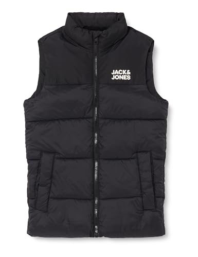 JACK&JONES JUNIOR Jungen JJETOBY Bodywarmer Collar SN JNR Jacke, Black/Print:White Jack & Jones Logo ON Chest, 152 von JACK & JONES