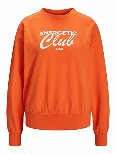 JJXX Damen JJXX JXBEATRICE LS LOOSE VINT SWEAT NOOS Sweatshirt, Red Orange/Detail:BRIGHT WHITE PRINT CALI 4, L von JACK & JONES