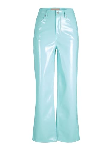 JACK & JONES Damen JXKENYA HW Straight Faux Leat Pants NOOS Hose, Aruba Blue/Detail:Shiny-Long, XL von JACK & JONES