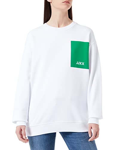 JJXX Women's JXAVERY LS Relaxed Sweat Sweatshirt, Bright White/Print:Jolly Green Square, L von JACK & JONES