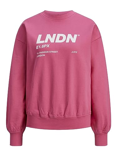 JJXX Women's JXBEATRICE LS Loose Vint Sweat NOOS Sweatshirt, Carmine Rose/Print:Bright White LNDN Print, S von JACK & JONES