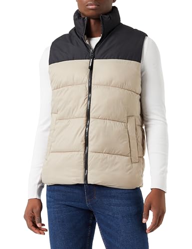 Jack & Jones Herren JJETOBY Bodywarmer Collar SN Weste, Crockery/Detail:Black Blocking, XL von JACK & JONES