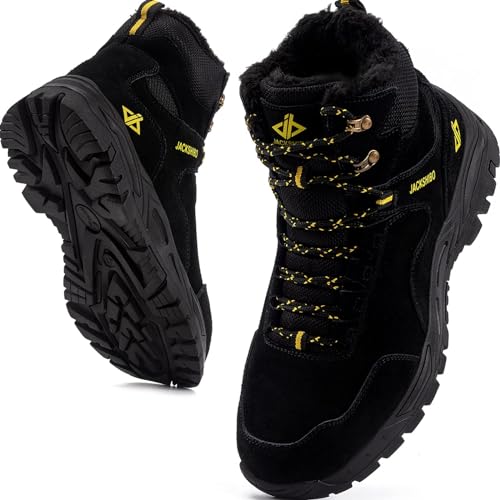 JACKSHIBO Winterschuhe Herren Winterstiefel Damen Warme Gefüttert Stiefel Herren Damen Trekking Wanderschuhe Wasserdicht Rutschfest Schneestiefel Outdoor Winterboots Schwarz 45EU von JACKSHIBO