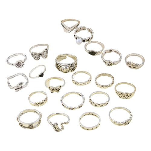 JADEWaa 21-teiliges Vintage-Schmetterlings-Herz-Ring-Set, Dekoration für trendige Frauen, verstellbar, stabile Legierung, Schmuckstücke JADEWaa 21-teiliges Vintage-Schmetterlings-Herz-Ring-Set, Dekoration für trendige Frauen, verstellbar, stabile Legierung, Schmuckstücke von JADEWaa